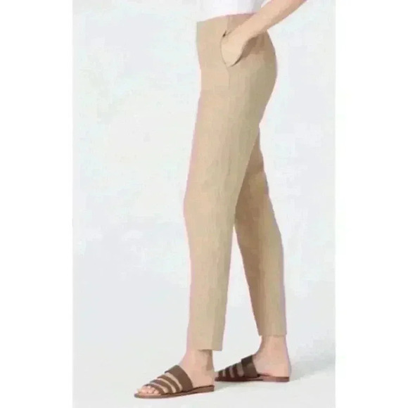 J Jill Love Linen Ankle Pants Womens MP Khaki Flax Elastic Waist High Rise NEW - Picture 2 of 9